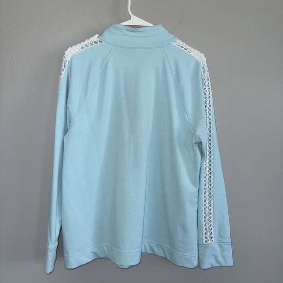 Lilly Pulitzer Light aqua Blue popover Sweatshirt with Lace Detail XL - Picture 6 of 7